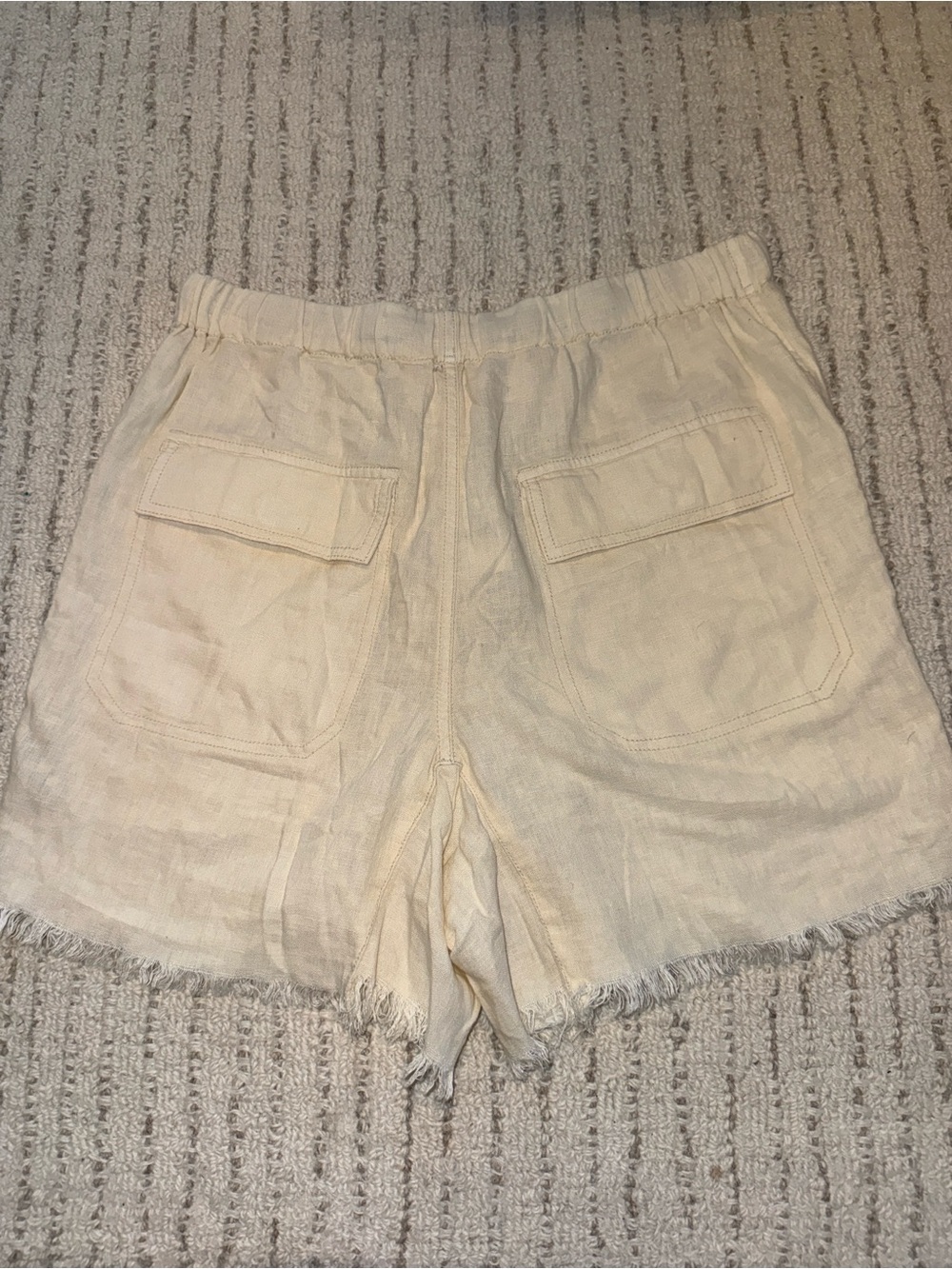 NWT Free People Linen Blend Shorts Cream White Raw Hem Drawstring Casual XS - Picture 2 of 3